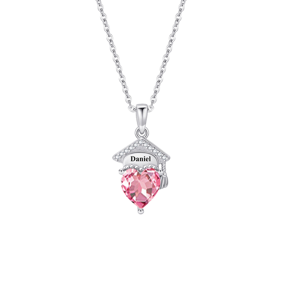 Personalized Flower Birthstone Name Necklace