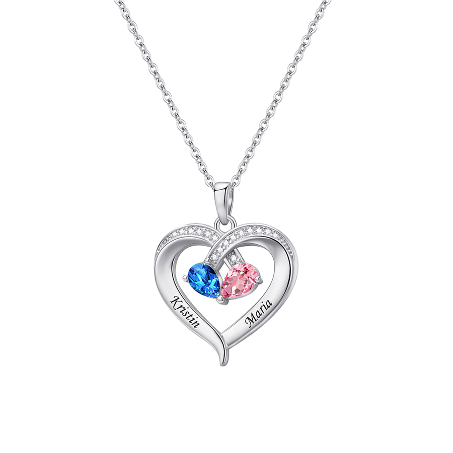 Personalized Heart Birthstone Name Necklace