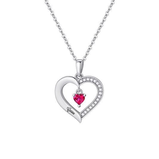 Personalized Heart Birthstone Name Necklace – Style 1488 - transparent product card image