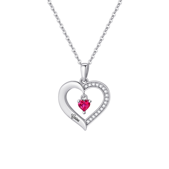 Personalized Heart Birthstone Name Necklace – Style 1488