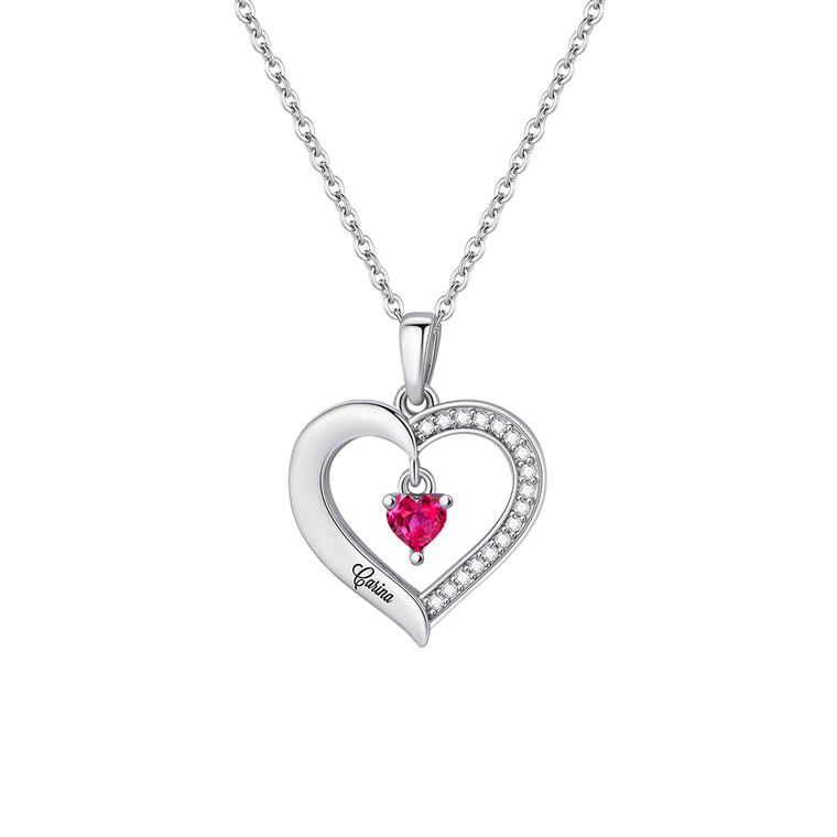 Personalized Heart Birthstone Name Necklace – Style 1488