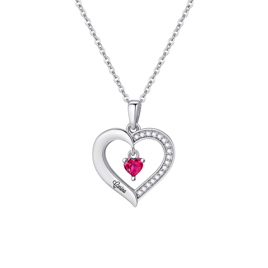Personalized Heart Birthstone Name Necklace – Style 1488