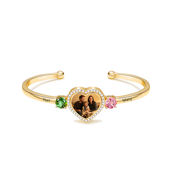 Personalized Heart Photo Birthstone Bangle