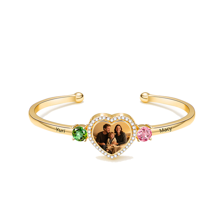 Personalized Heart Photo Birthstone Bangle