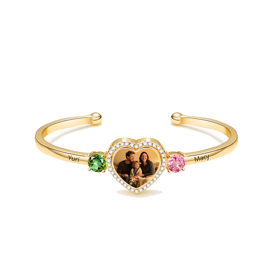 Personalized Heart Photo Birthstone Bangle