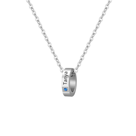 Personalized Multi-Ring Birthstone Name Necklace - transparent product card image
