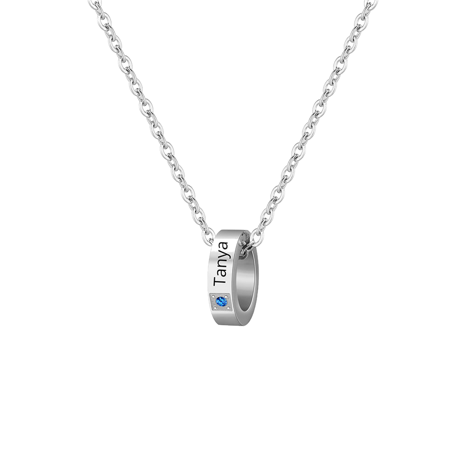 Personalized Multi-Ring Birthstone Name Necklace