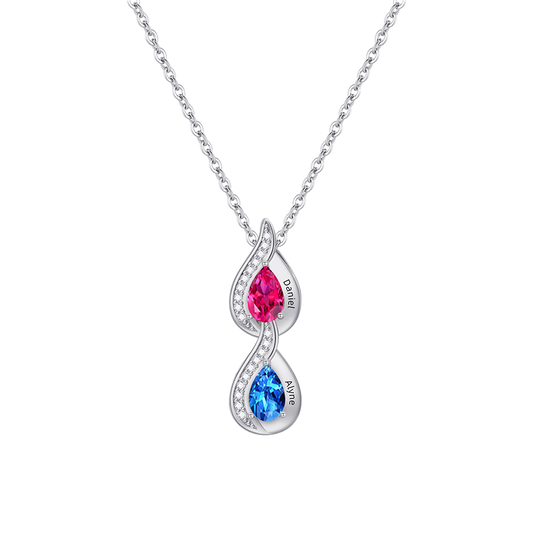 Personalized Teardrop Multi-Birthstone Name Necklace - transparent product card image