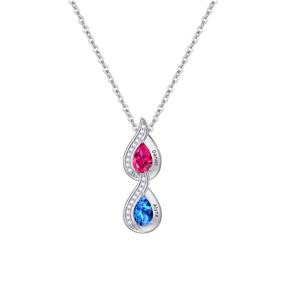 Personalized Teardrop Multi-Birthstone Name Necklace
