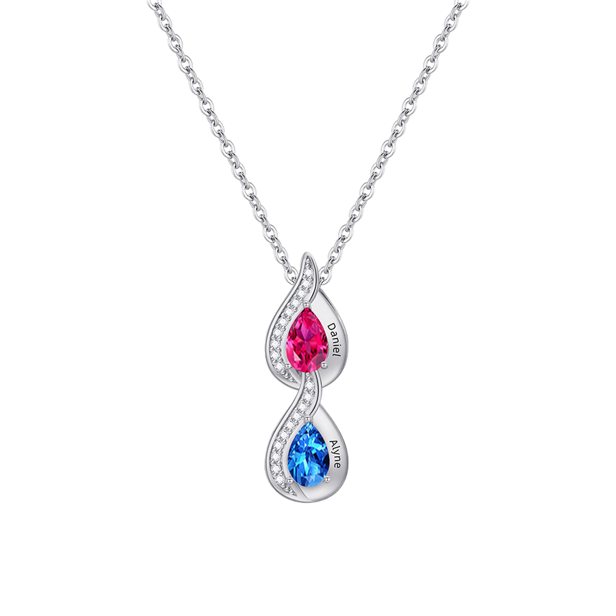 Personalized Teardrop Multi-Birthstone Name Necklace