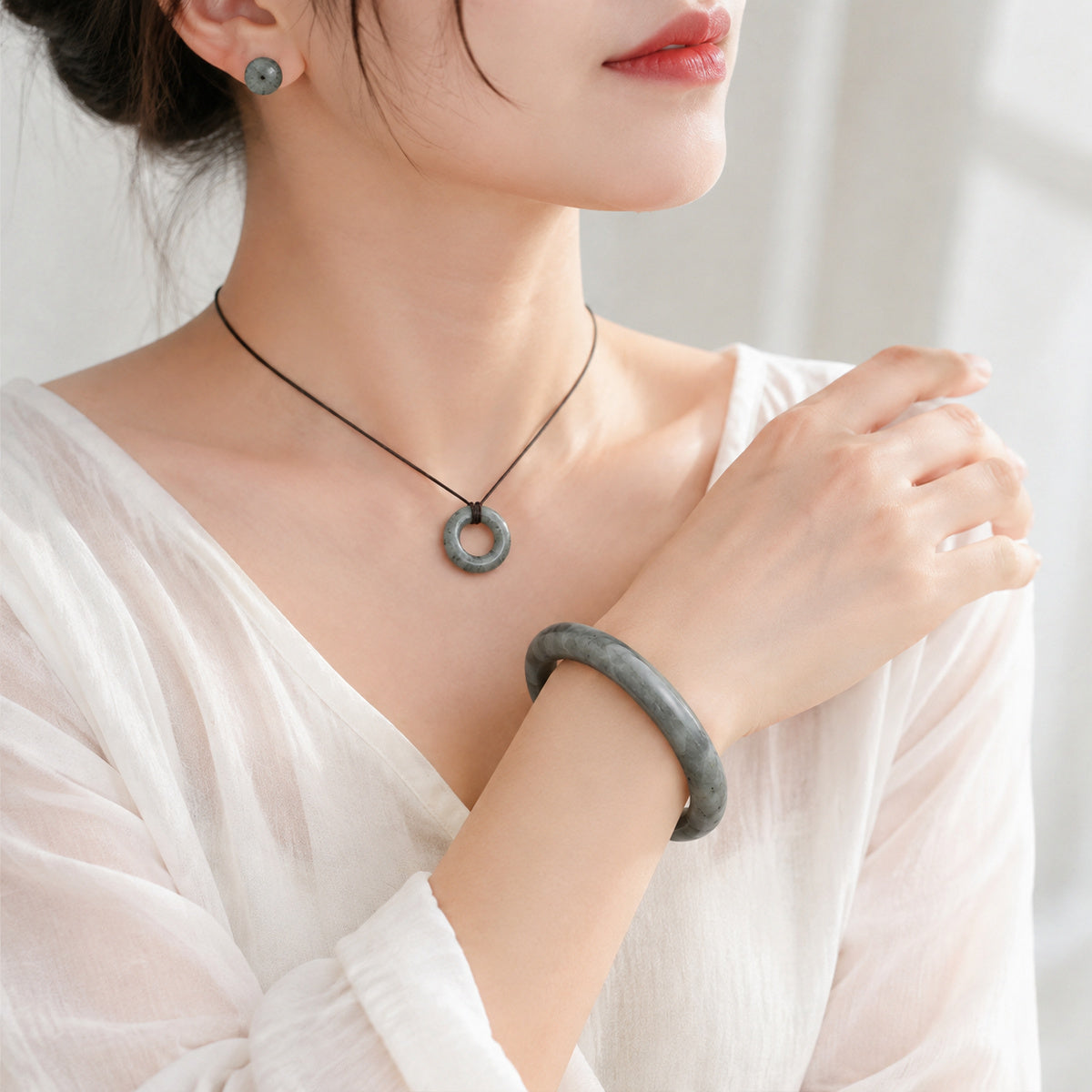 Smoky Sage Faceted Bangle detail