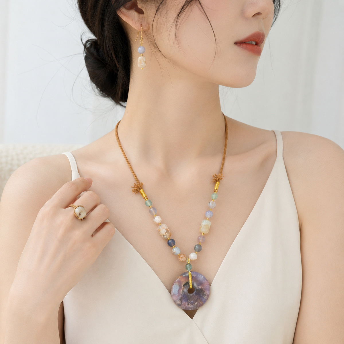 Blush Disc Pendant Necklace detail