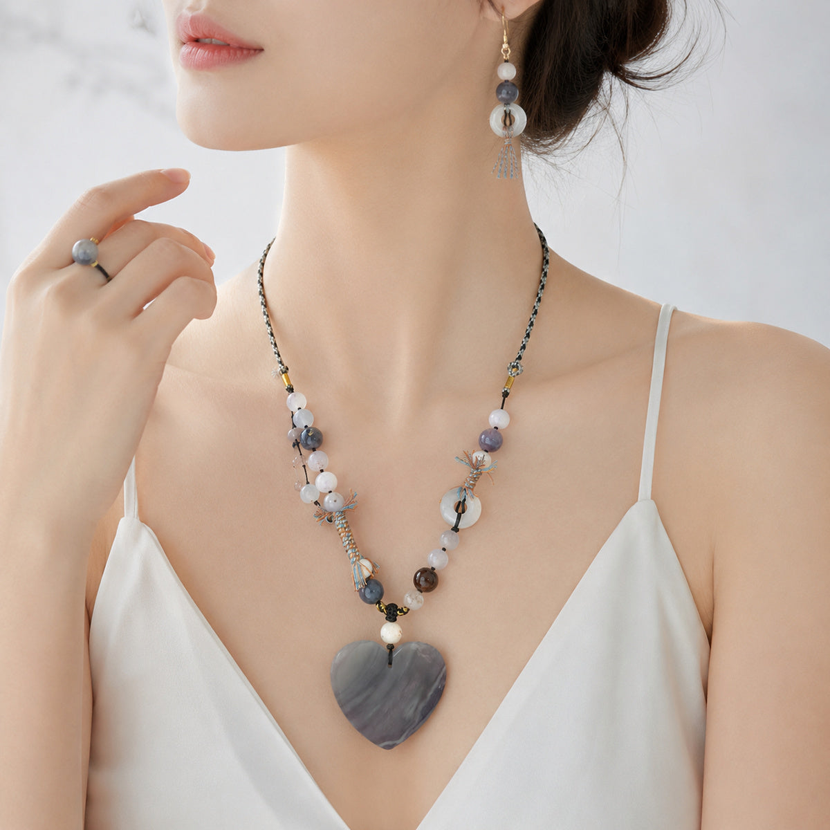 Lavender Heart Pendant Necklace detail