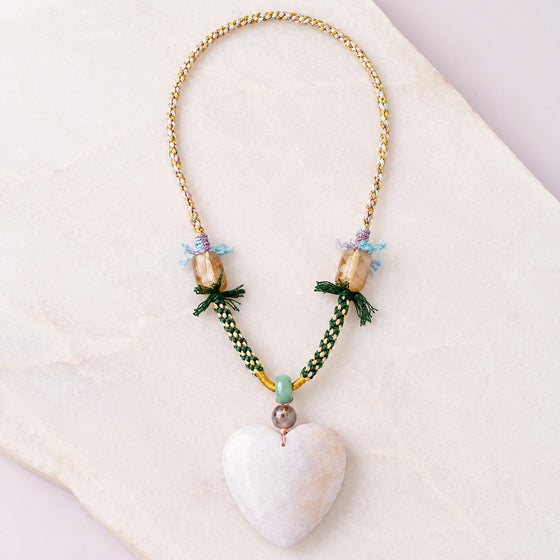 Ivory Heart Green Cord Necklace