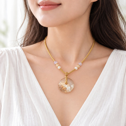 Twin Disc Pendant Necklace - gold style wearing