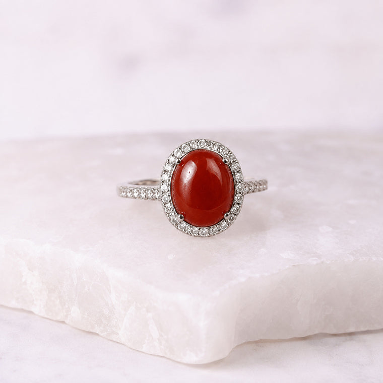 Crimson Oval Halo Ring
