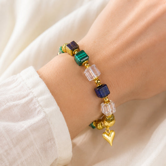 Teal Mosaic Heart Bracelet - bright wearing