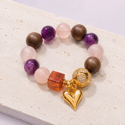 Mauve Rose Heart Bracelet - bright main