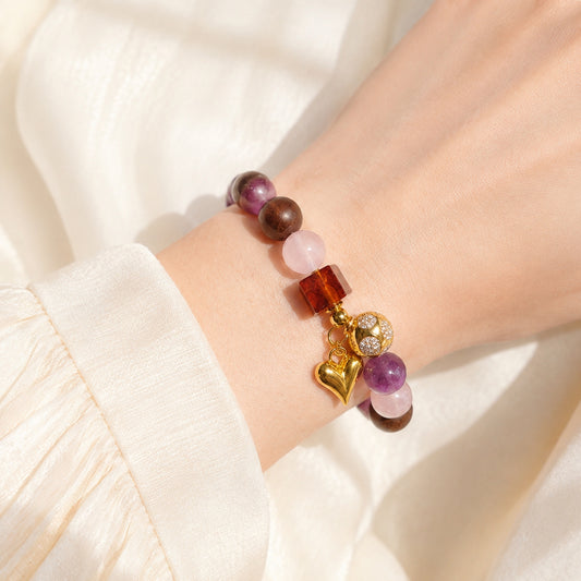 Mauve Rose Heart Bracelet - bright wearing