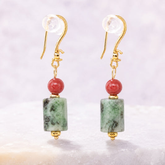 Red Green Column Drop Earrings