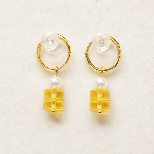 Golden Cube Pearl Earrings - bright main