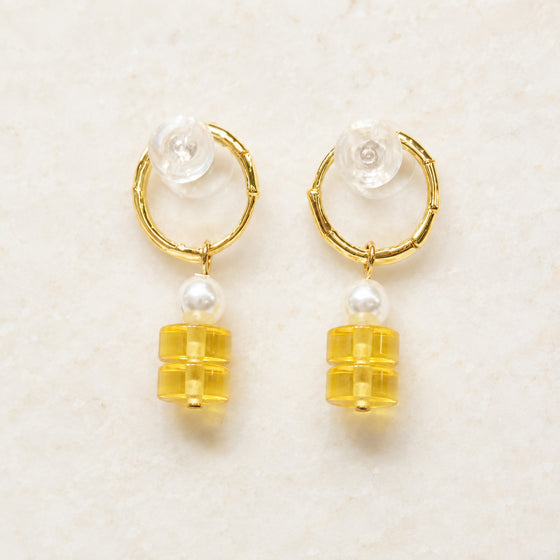 Golden Cube Pearl Earrings