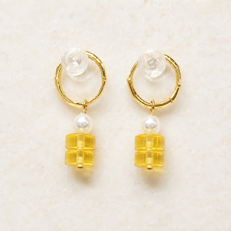 Golden Cube Pearl Earrings - bright main
