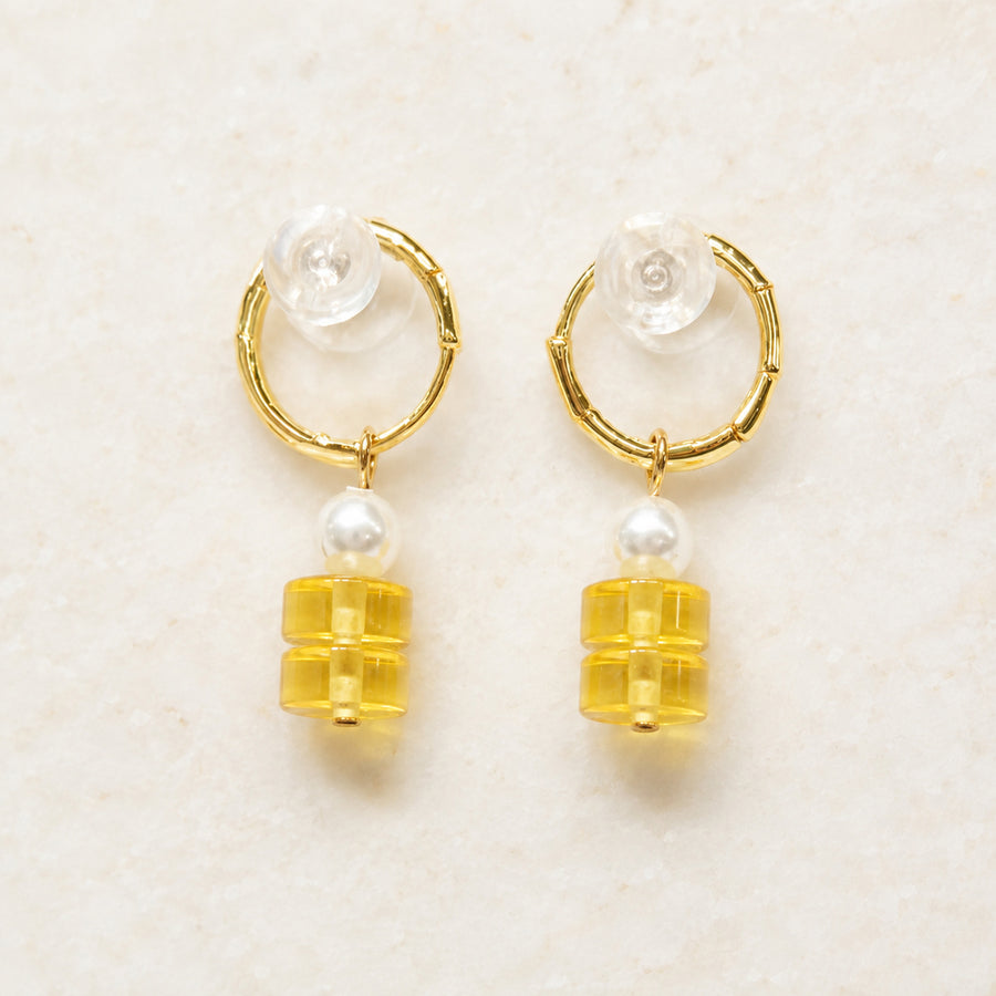 Golden Cube Pearl Earrings