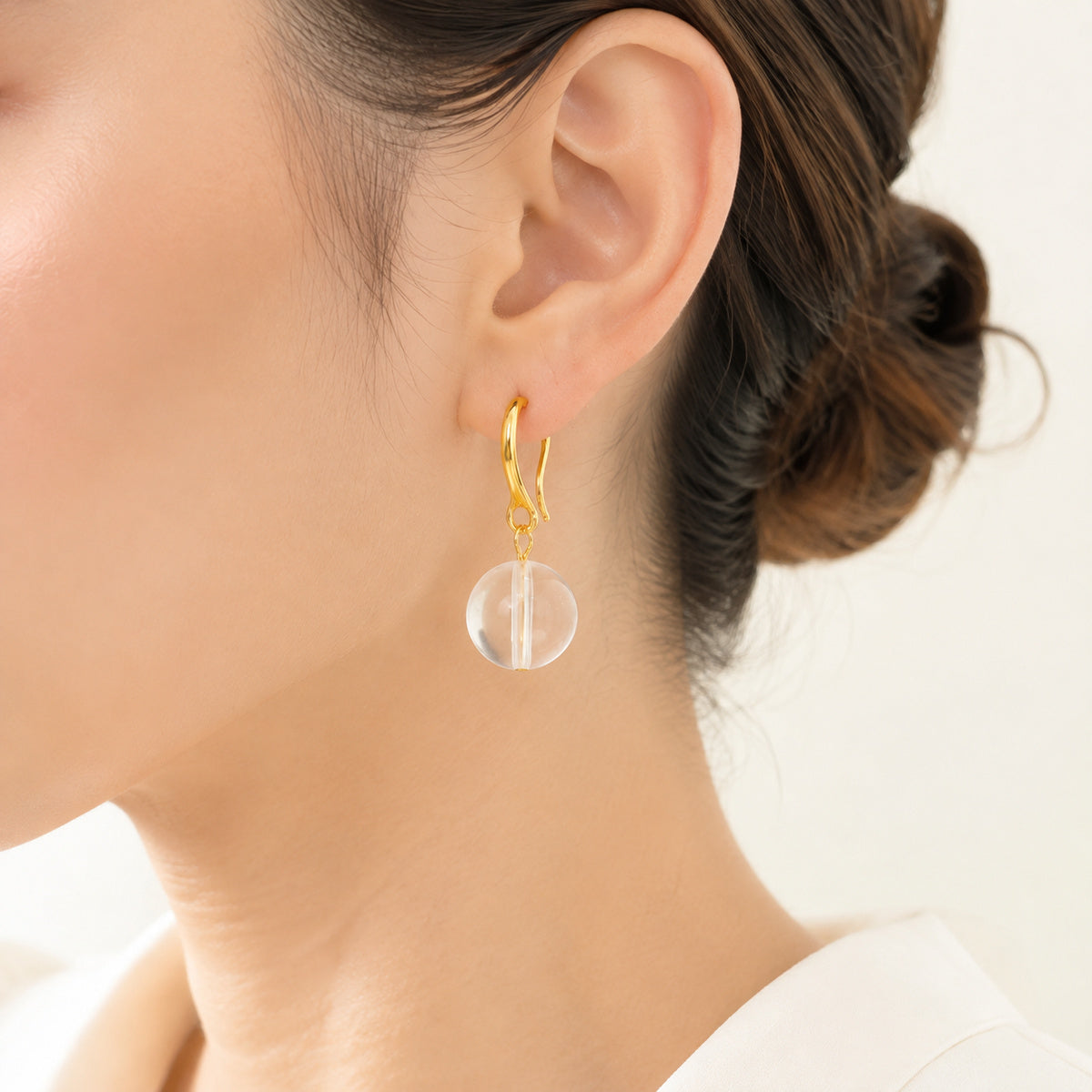 Clear Orb Drop Earrings detail