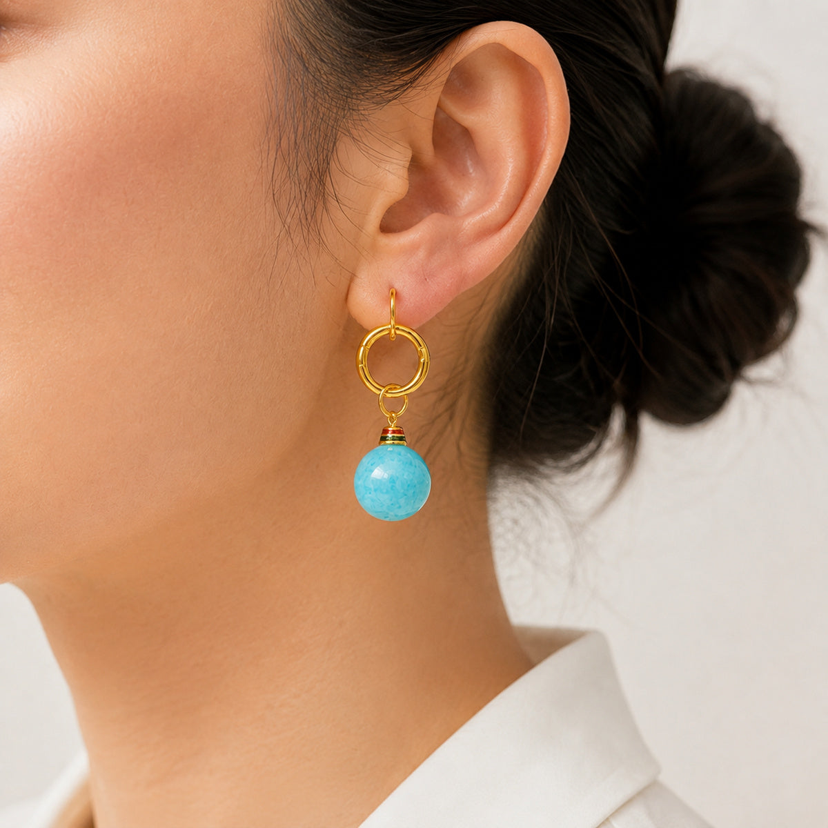 Aqua Orb Hoop Earrings detail