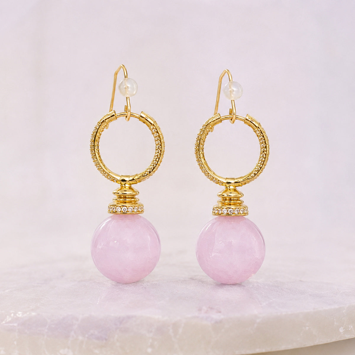 Blush Orb Hoop Earrings - bright main
