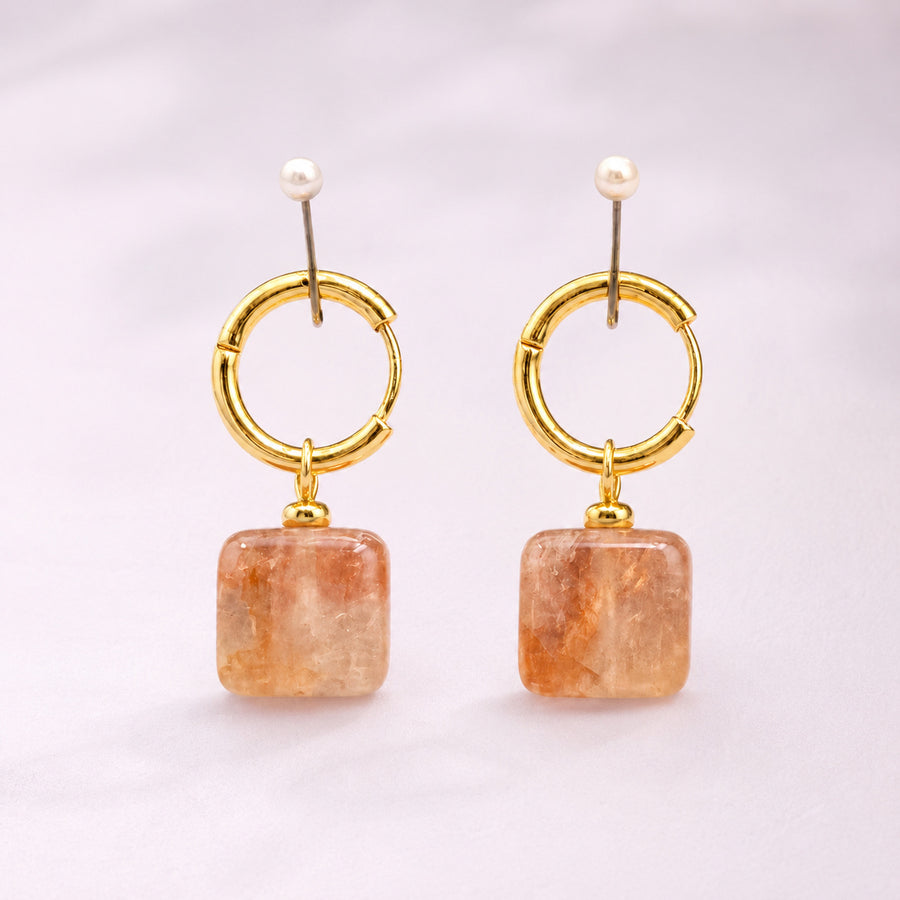 Peach Cube Hoop Earrings
