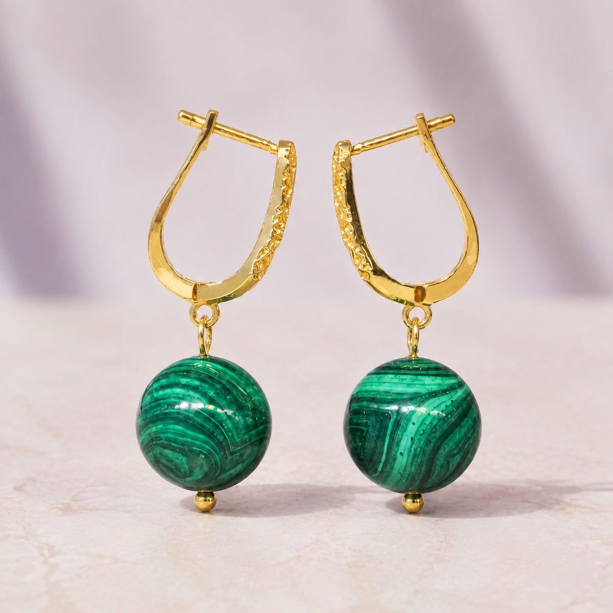 Malachite Orb Hoop Earrings - bright main