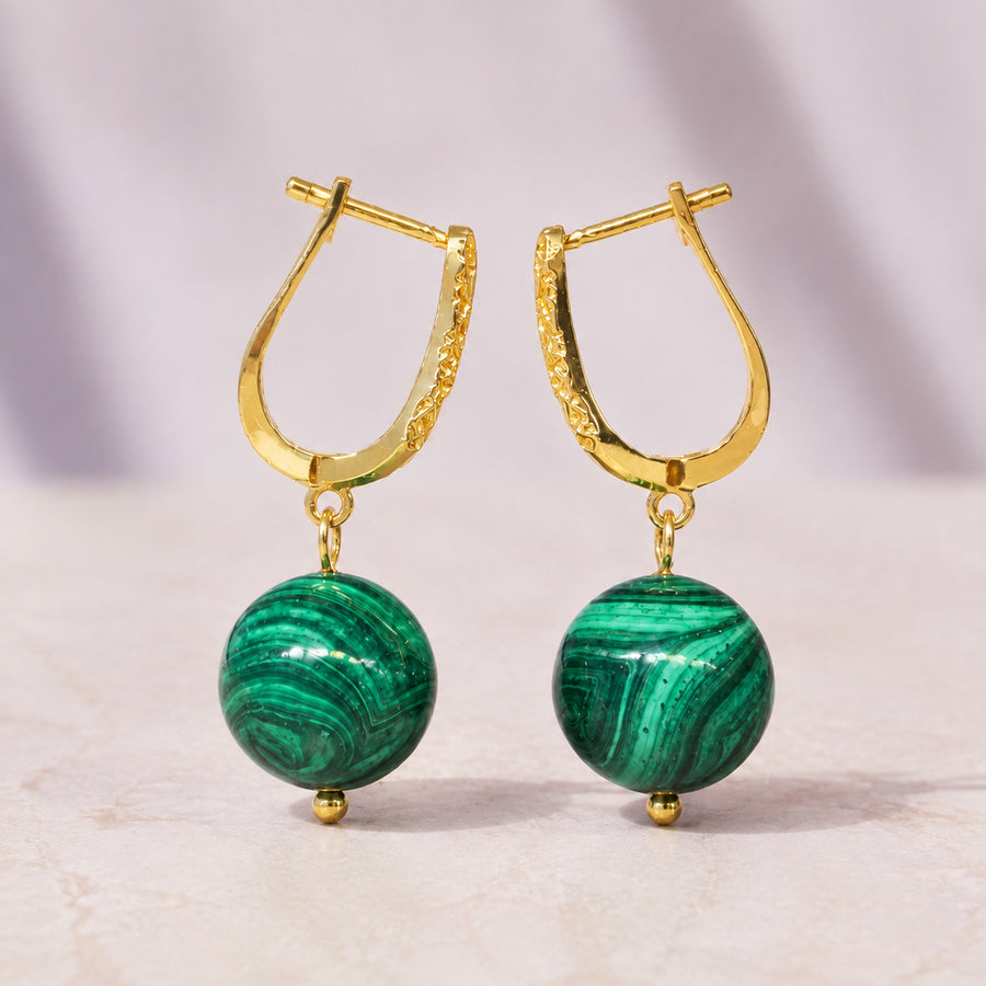 Malachite Orb Hoop Earrings