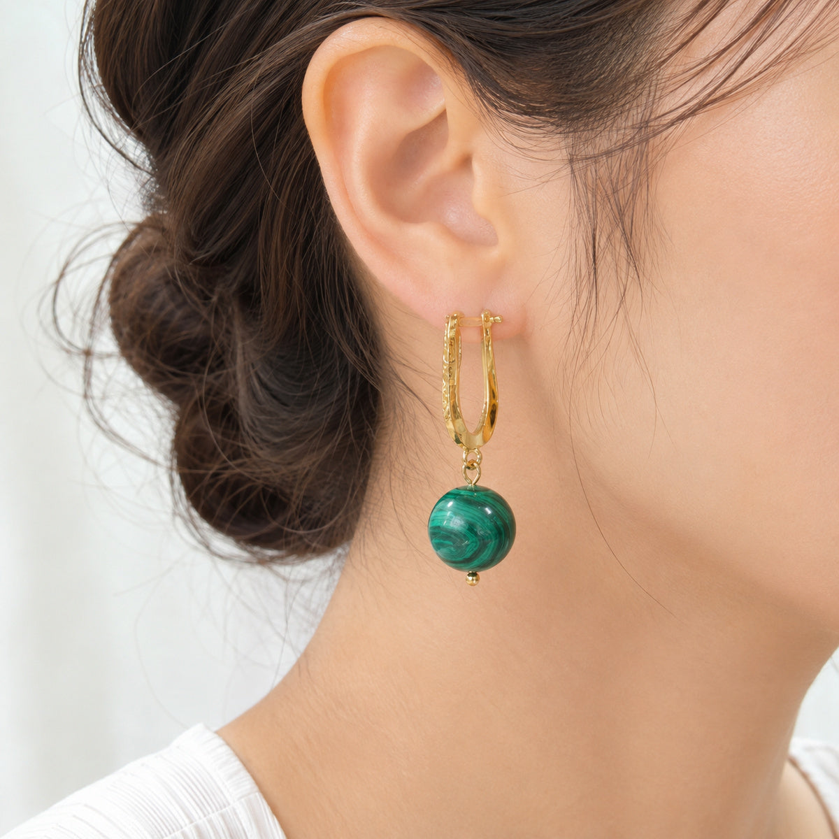 Malachite Orb Hoop Earrings detail