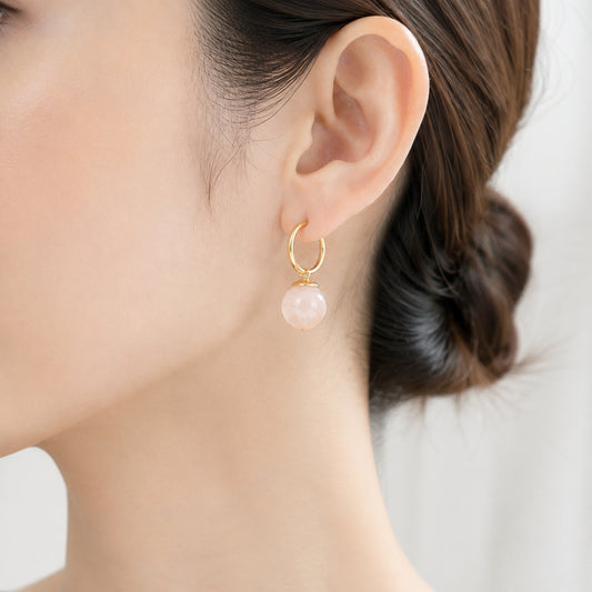 Peach Orb Hoop Earrings - bright wearing