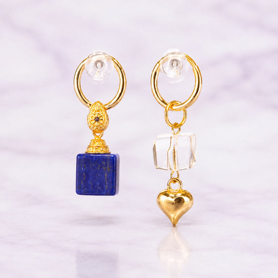 Clear Cube Heart Earrings