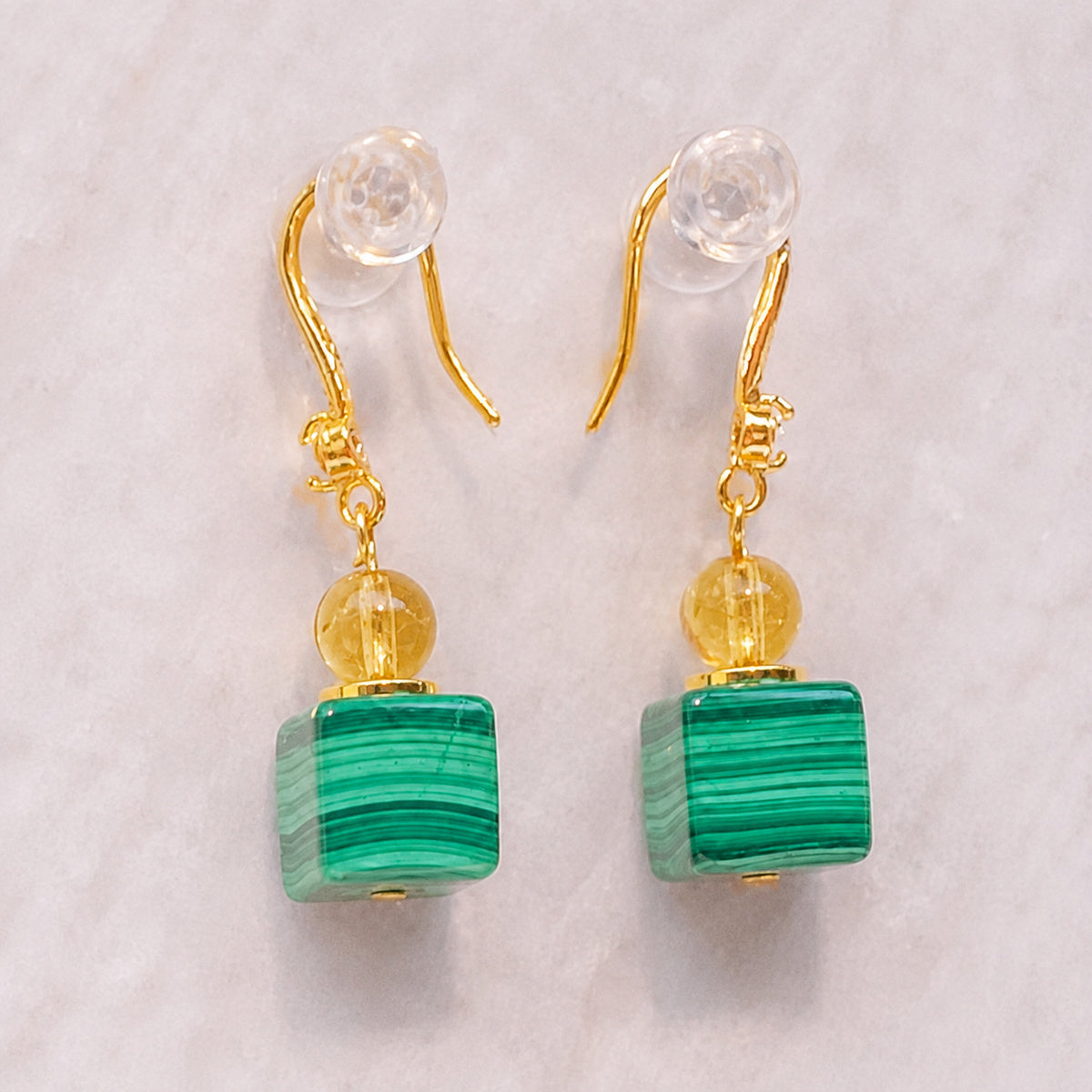 Green Stripe Cube Earrings - bright main