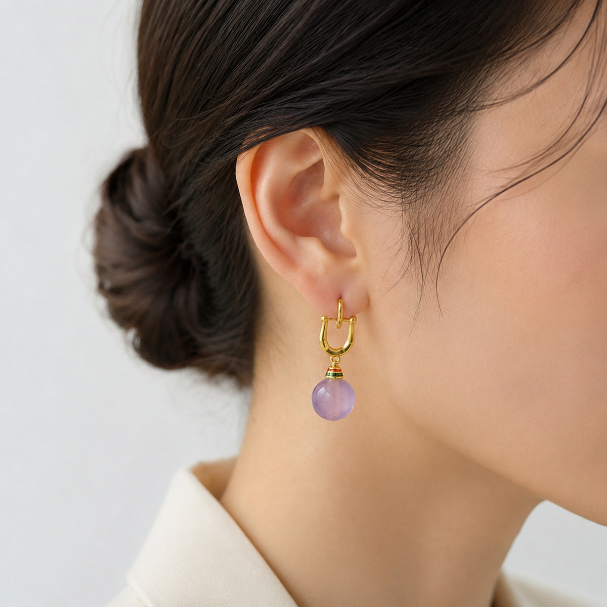Lavender Orb Huggie Earrings detail