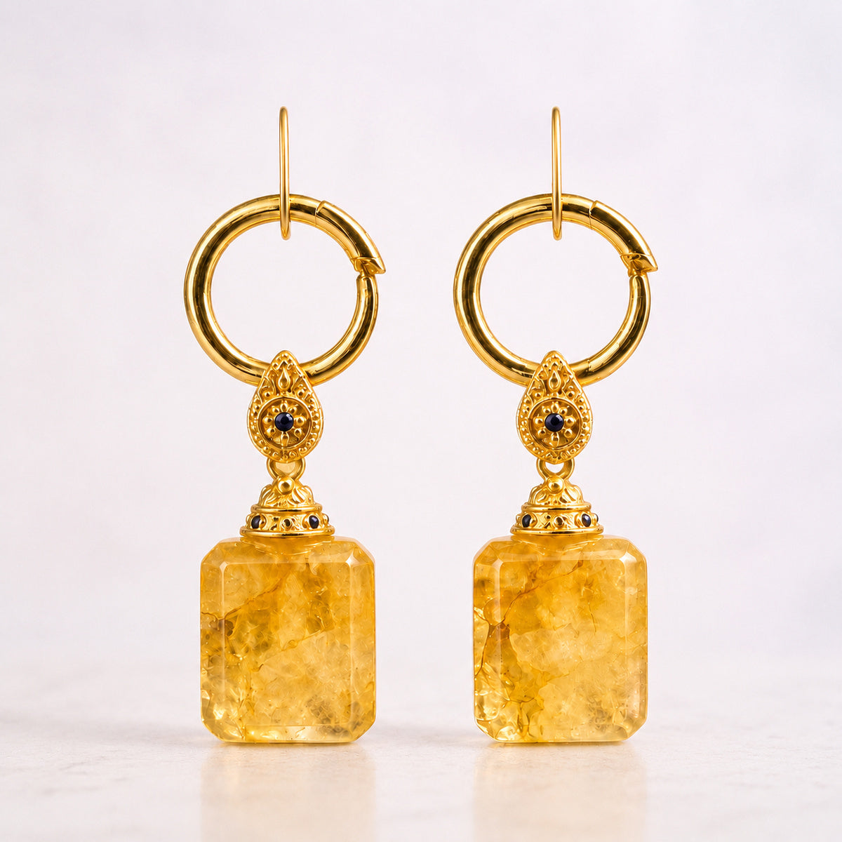 Golden Cube Ornate Earrings - bright main