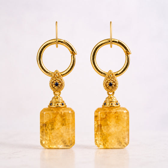 Golden Cube Ornate Earrings