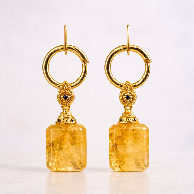 Golden Cube Ornate Earrings