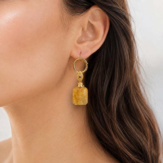 Golden Cube Ornate Earrings - bright wearing