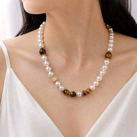 Smoky Tiger Pearl Necklace - bright wearing