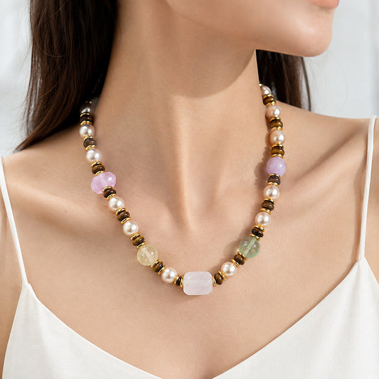 Botanical Mixed Pearl Necklace - bright wearing