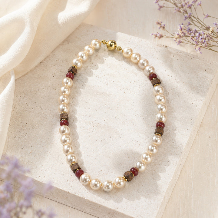 Garnet Pearl Strand Necklace
