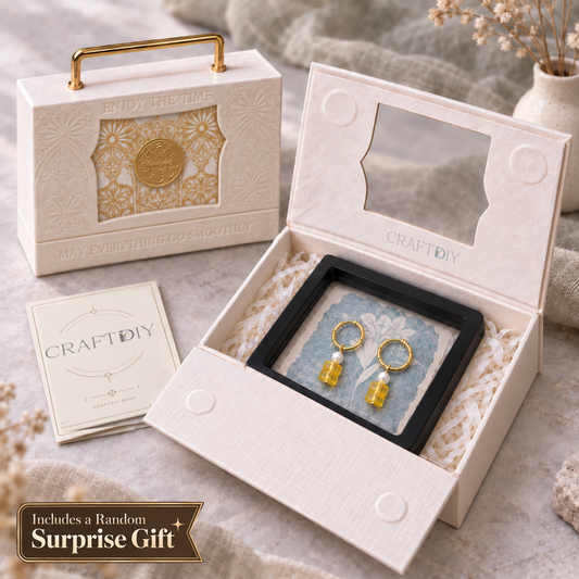 Golden Cube Pearl Earrings — CRAFTDIY gift box, includes a random surprise gift