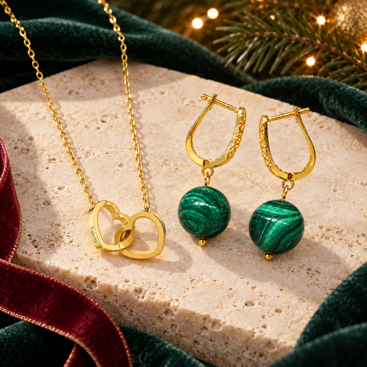 Evergreen Hearts Christmas crystal and custom jewelry gift set