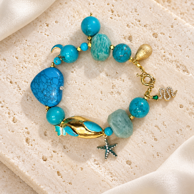 Ocean Blue Amazonite Charm Bracelet