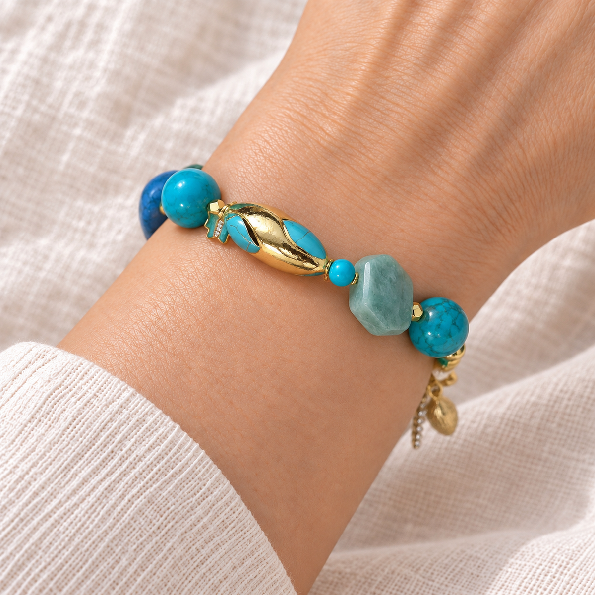 Ocean Blue Amazonite Charm Bracelet detail